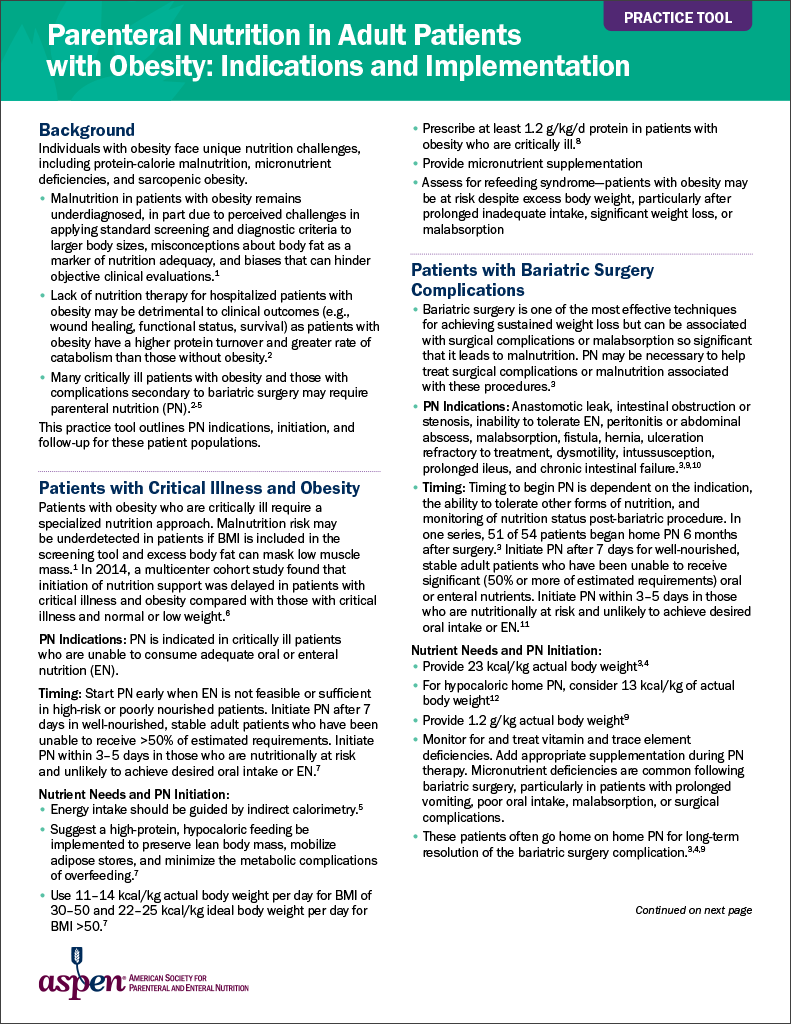 Parenteral Nutrition in Adult Patients with Obesity: Indications and Implementation